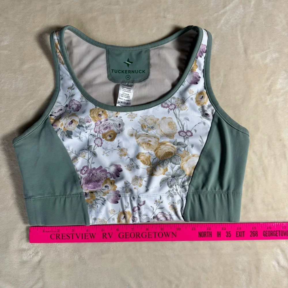 Tuckernuck Floral Activewear Set Leggings Sports Bra Sage Green Medium Matching